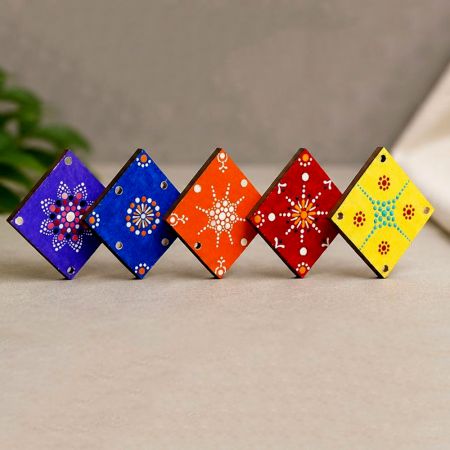 Handmade Dot Mandala Canvas MDF Fridge Magnets Set of 5